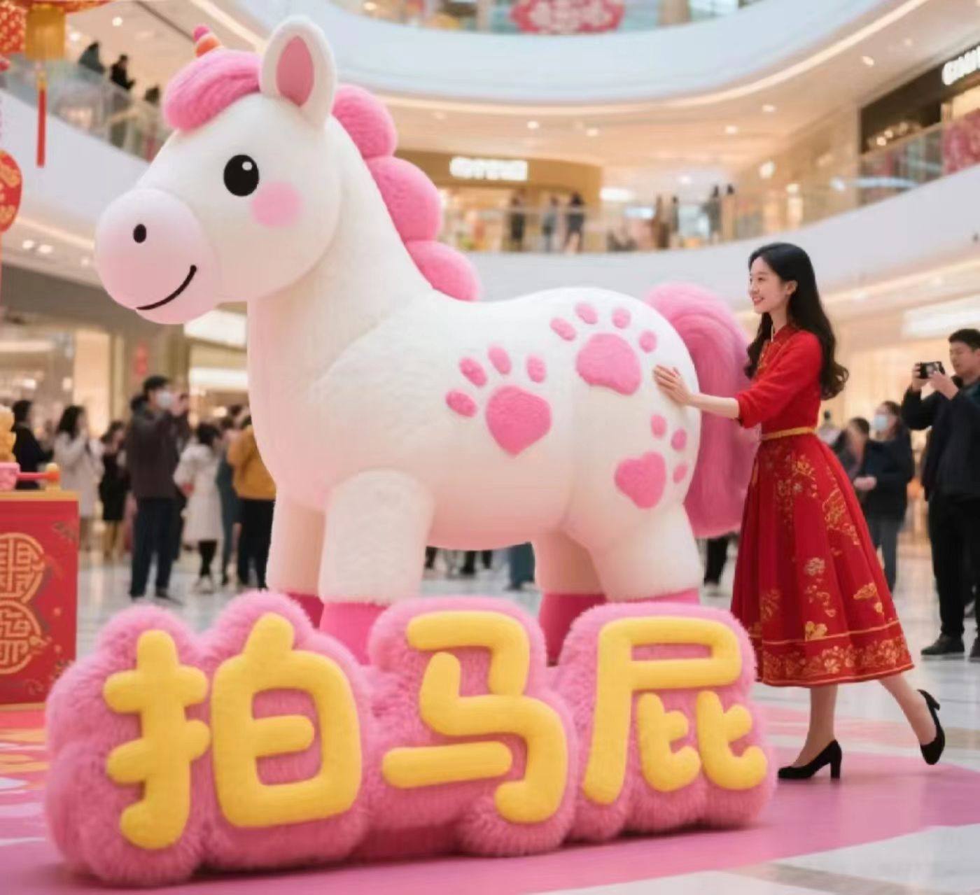 充气网红美陈打卡通毛绒定制爱心印字广告气模花朵造型国庆中秋节