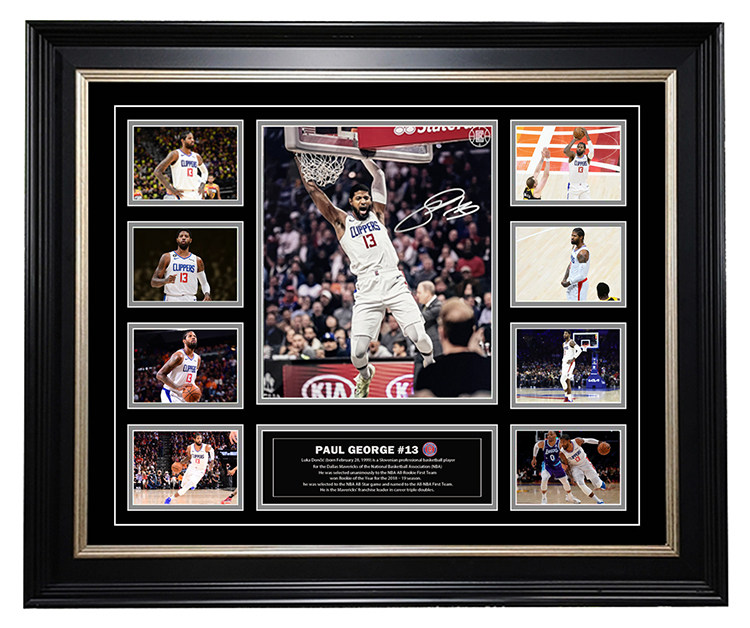 保罗乔治亲笔签名照片 pg泡椒快船队13号 裱框 带证书