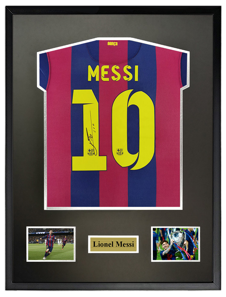 里奥 梅西 14-15巴萨 巴塞罗那 亲笔签名足球服球衣 含sa证书装裱