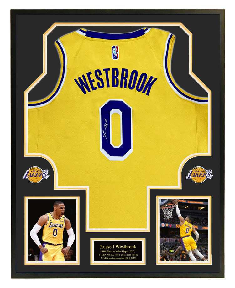 威少亲笔签名湖人队球衣 75周年版 带证书 裱框