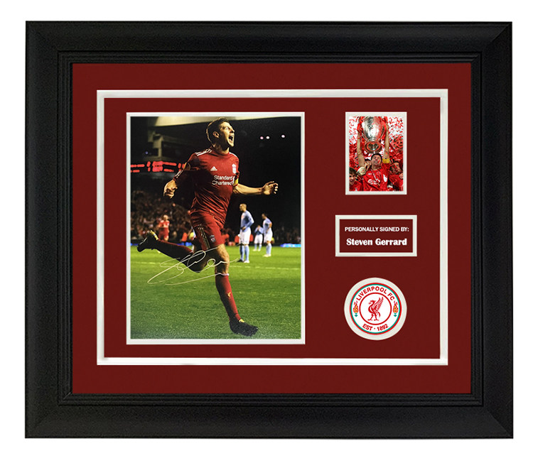 收藏 史蒂文杰拉德 利物浦 亲笔签名照片裱框 含sa证书 进球庆祝