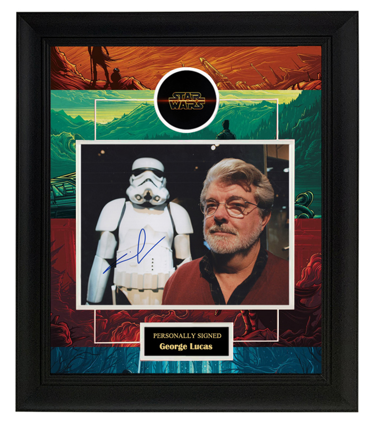 收藏 乔治卢卡斯 亲笔签名 照片裱框 含sa证书 星球大战 导演