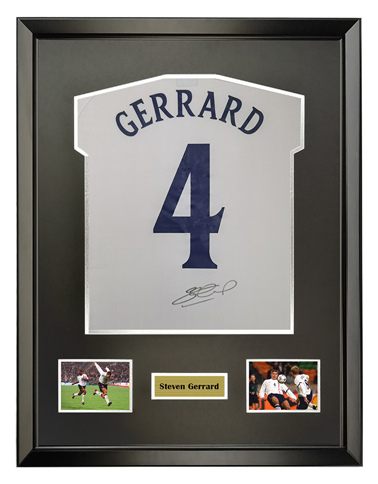 杰拉德 2002世界杯英格兰队亲笔签名 足球服球衣 含sa证书 裱框