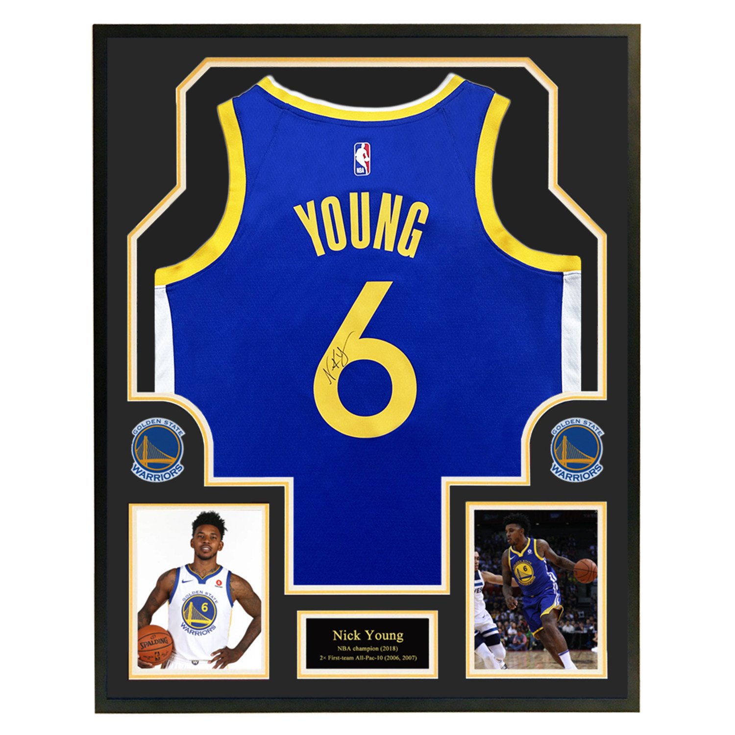 勇士队 尼克杨亲笔签名球衣 带证书 裱框收藏