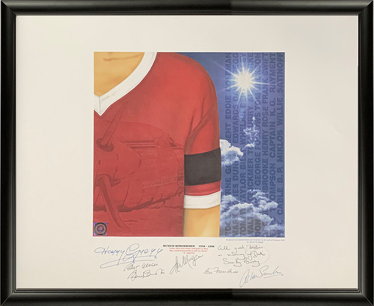 慕尼黑空难 幸存者摩根斯 亨利格雷格等亲笔签名海报 含证书 裱框