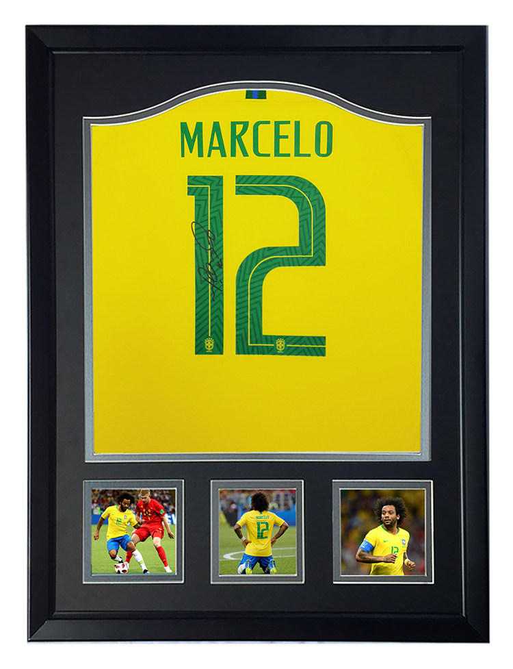 马塞洛 2018世界杯巴西队 亲笔签名足球服球衣 裱框 含sa证书