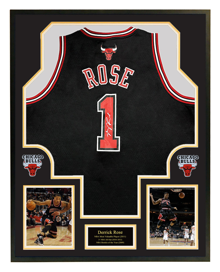 罗斯亲笔签名公牛队球衣 德里克罗斯1号 裱框 含证书 珍藏