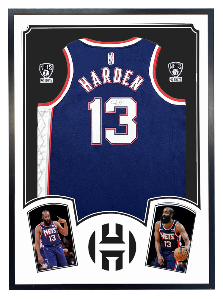 篮网队 詹姆斯哈登亲笔签名球衣 75周年复古 裱框 含证书