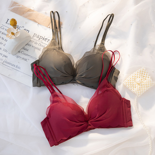 大胸显小聚拢无钢圈收副乳上托调整型少女文胸罩 女薄款 内衣裤 套装