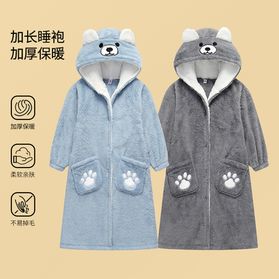 秋冬季儿童睡袍法兰绒加厚加长