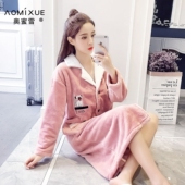 珊瑚绒睡衣女冬睡袍加厚秋冬女士可爱法兰绒浴袍家居服长款 小翻领