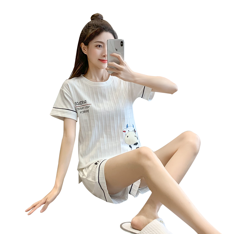 睡衣女夏季純棉2025新款可愛女生短袖短褲套裝薄款韓版卡通家居服