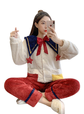 珊瑚绒可爱学生开衫加