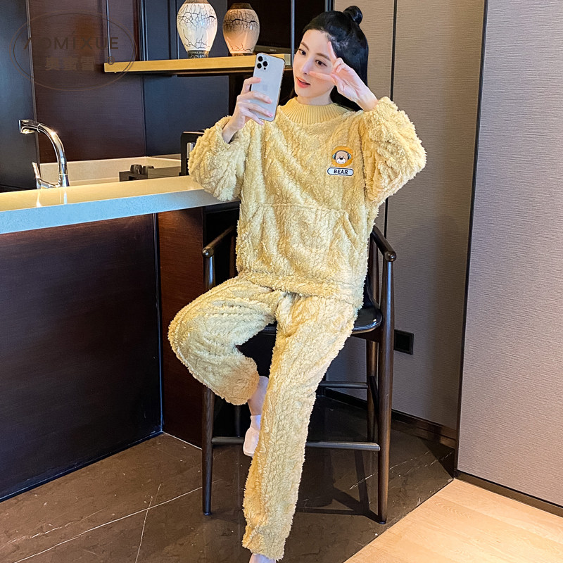 睡衣冬季女款珊瑚绒2022年新款保暖加绒套装可爱秋冬家居服套头厚