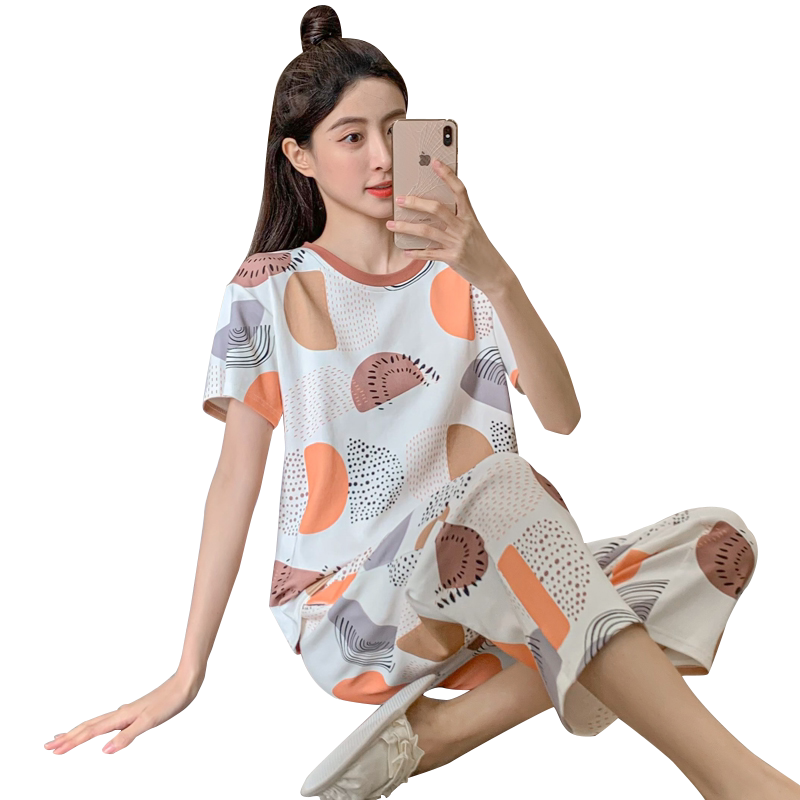 纯棉短袖简约七分裤家居服套装