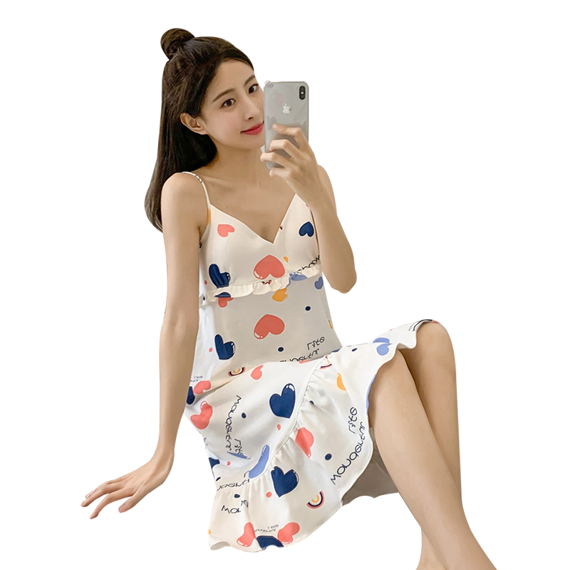 可爱风薄款少女带胸垫全棉家居服