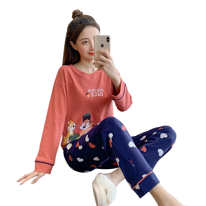 长袖睡衣女纯棉春秋宽松休闲少女