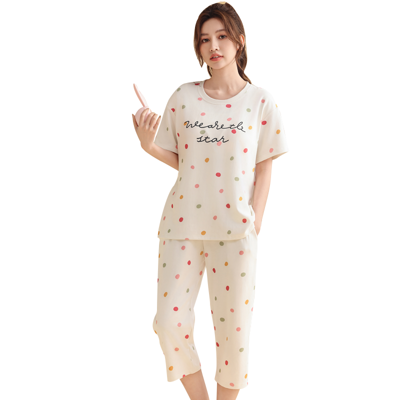带胸垫小清新简约少女家居服套装