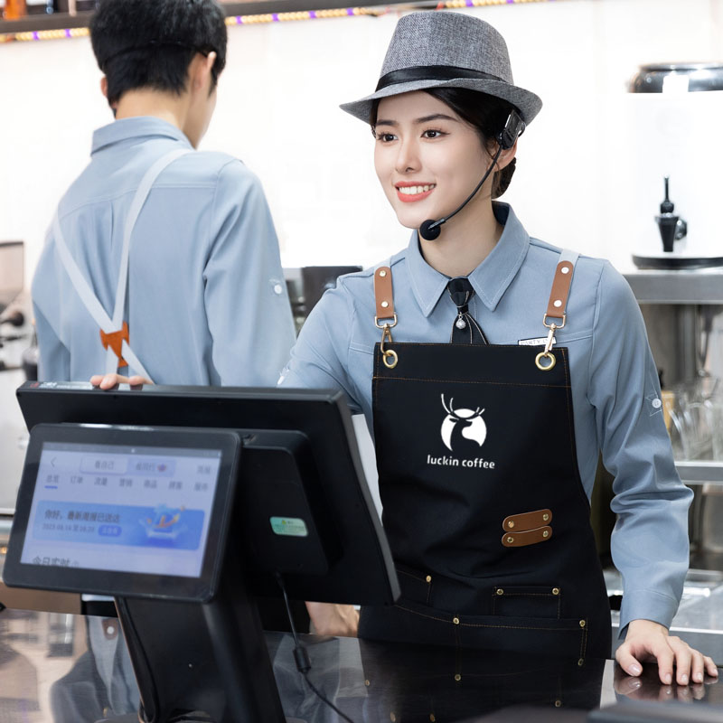 帆布网红围裙定制logo印字超市奶茶店咖啡师餐饮专用防水工作服女