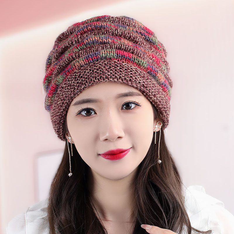 秋冬羊毛女手工针织毛线帽帽子