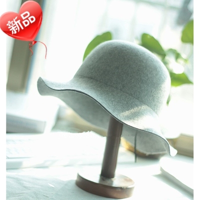 韩版盆帽荷叶出口纯羊毛渔夫帽