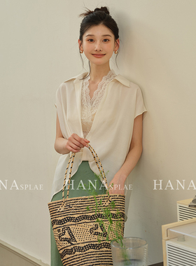 SUNSHINE 夏季蕾丝拼接衬衫气质polo领设计感短袖上衣