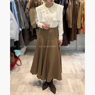 SUNSHINE 早春新品羊毛重工斜裁拼接不规则通勤简约百搭A字半身裙