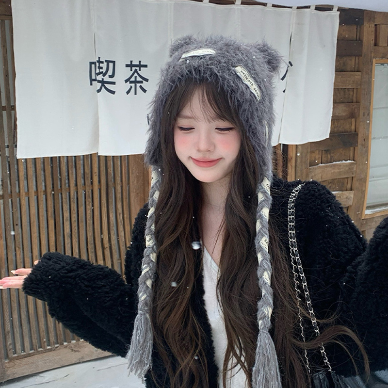 新款可爱小熊耳朵护耳毛绒帽子