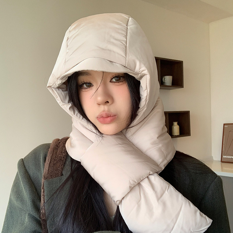 帽子围巾一体女冬加厚东北羽绒棉帽保暖防风防寒护耳帽骑行雷锋帽