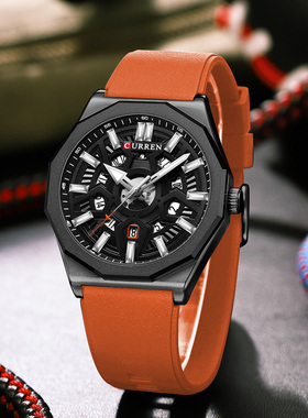 CURREN卡瑞恩男潮流高中学生运动硅胶带镂空表盘防水日历石英手表