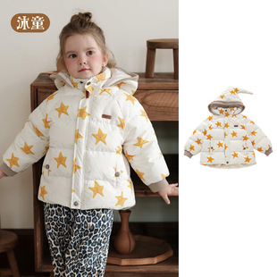 2025年冬季新款可爱精灵帽白鸭绒儿童羽绒服防风保暖男女童外套