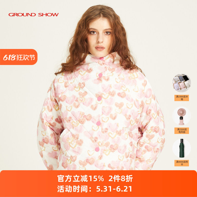 粉色印花棉衣阁兰秀外套