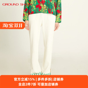 白色高腰阔腿直筒宽松简约休闲裤 阁兰秀2025年春秋款 Show Ground