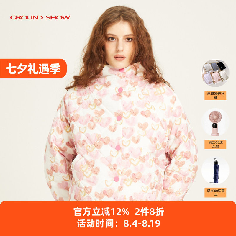 粉色印花棉衣阁兰秀外套