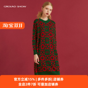 羊毛针织长袖 Ground 春季 阁兰秀女装 打底宽松直筒连衣裙 Show