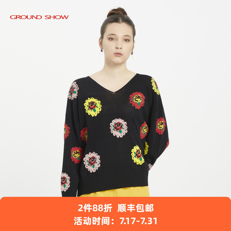 黑色卡梅奥提花套衫阁兰秀