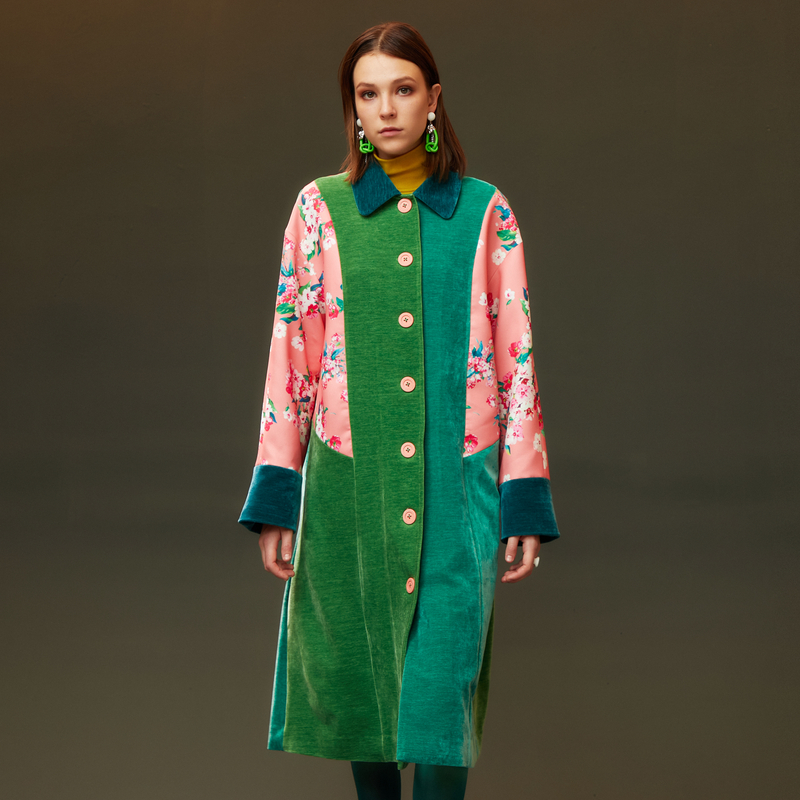 【商场同款】阁兰秀2025年秋冬新品撞色进口雪尼尔长外套大衣女装