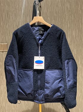 日系风 泰迪绒撞色拼接 加厚保暖宽松休闲V领棉衣棉服外套男冬季