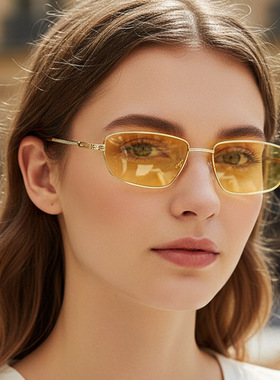 欧美复古方框金属时尚太阳镜户外度假开车防紫外线女士墨镜