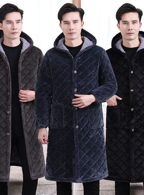 冬季保暖男士加绒加厚棉衣大褂加长过膝罩衣工作服家居服棉服SY21