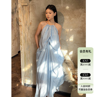 8折 现货授权Freja 24SS春夏新品 北欧风提花不规则挂脖连衣裙