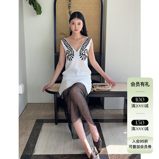 4折 现货授权JACQUES WEI 24SS春夏新款 缎面镂空拼接连衣裙