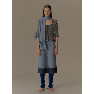 o cloche code 25AW秋冬新品 方块格长款针织纯色羊毛围巾带口袋