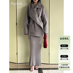 系带双面呢100羊毛大衣外套 高领短款 VIKTORIACHAN 25AW秋冬新品