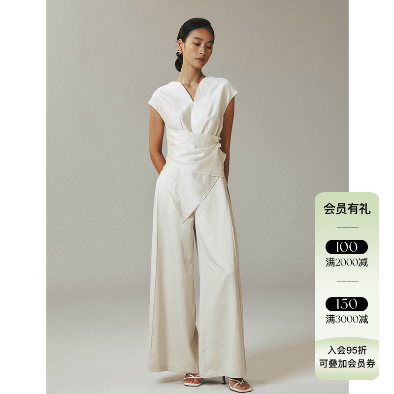 她也speakeasy【彼得斯堡】25ss春夏 蝴蝶袖麻棉抽褶上衣西装长裤