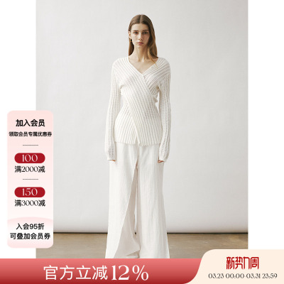 VIKTORIACHAN 26SS新品 V领交叉坑条纯色针织衫修身上衣前后两穿