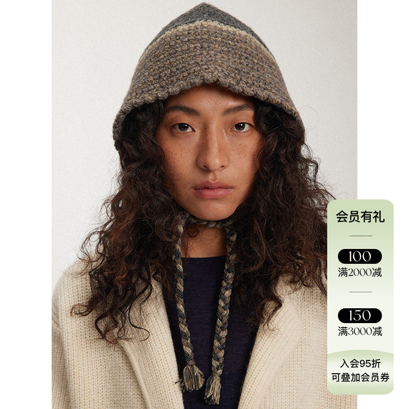 埃觅索 25AW秋冬 原创设计手工羊毛拼色仕女帽麻花辫经典帽子