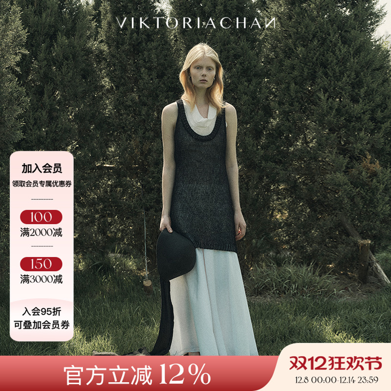 VIKTORIACHAN 25SS春夏新品 黑色针织背心女低圆领百搭无袖上衣