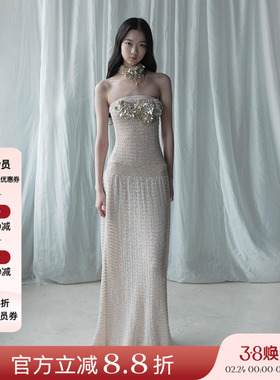 现货授权Tension Archive 不规则镂空抽褶抹胸连衣裙chocker项链