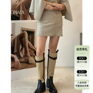3折 Sonata 23AW秋冬新品 可脱卸皮草撞色扣带长靴 现货Cello